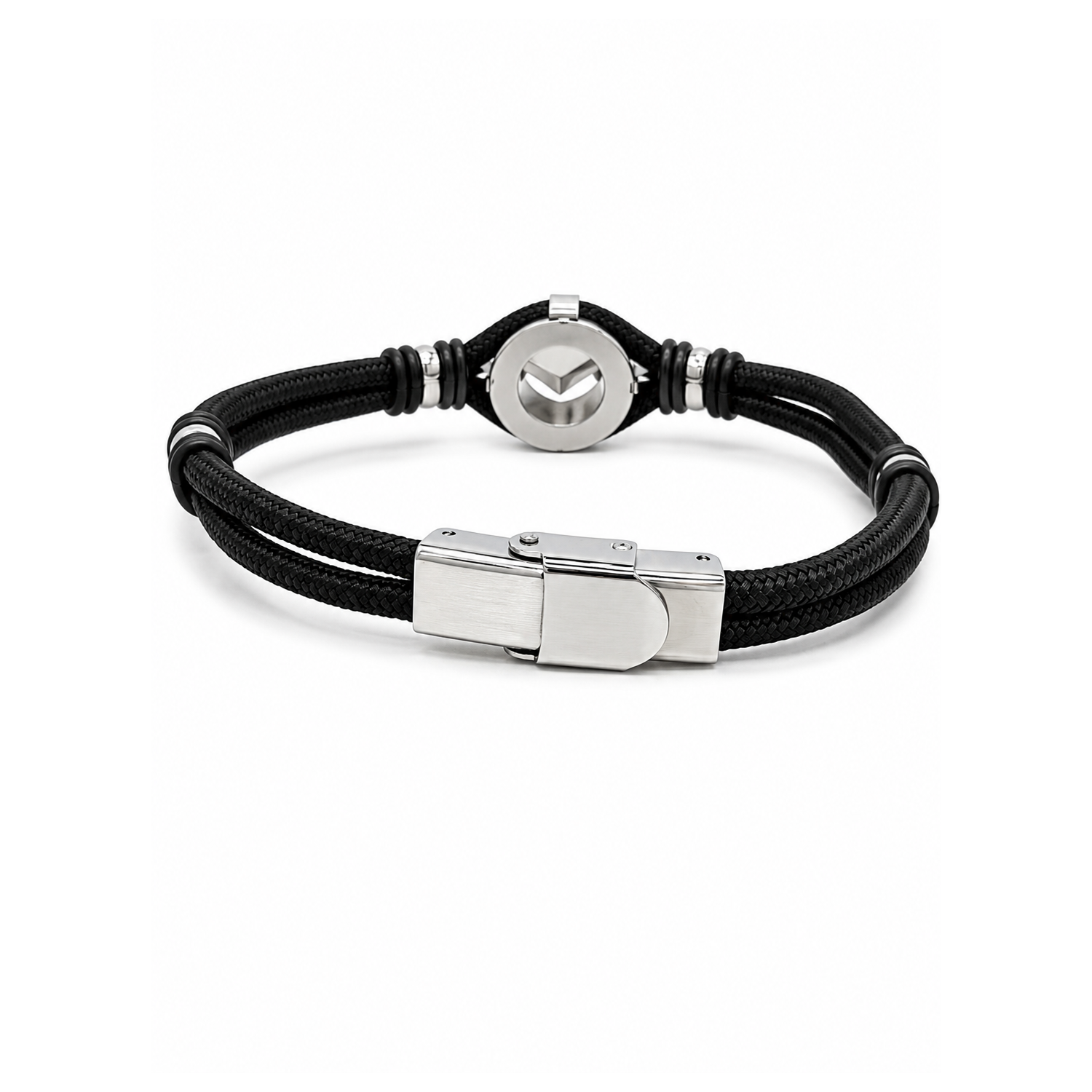 Bracciale Uomo Bussola in Acciaio e Cordino Nero