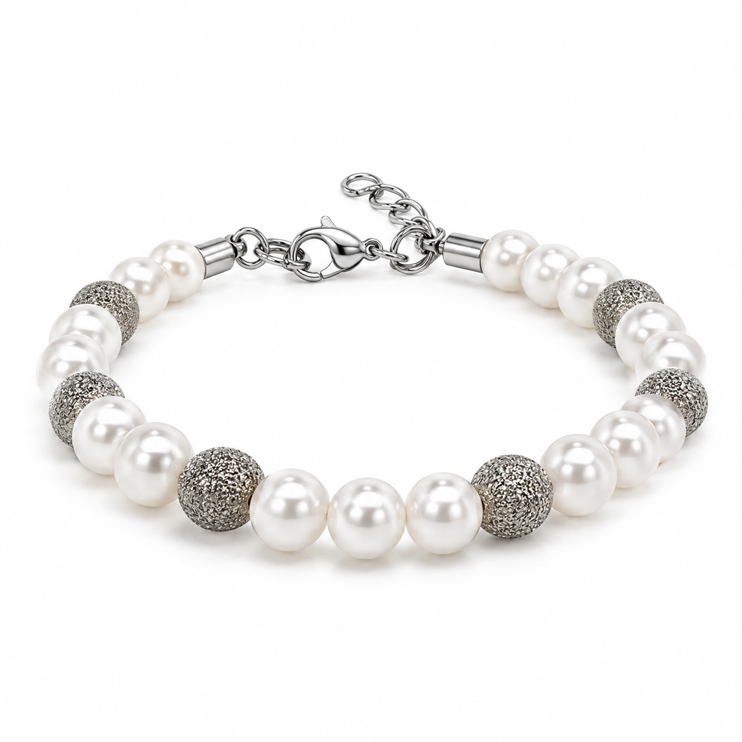 Bracciale Perle e Sfere Diamantate in Argento