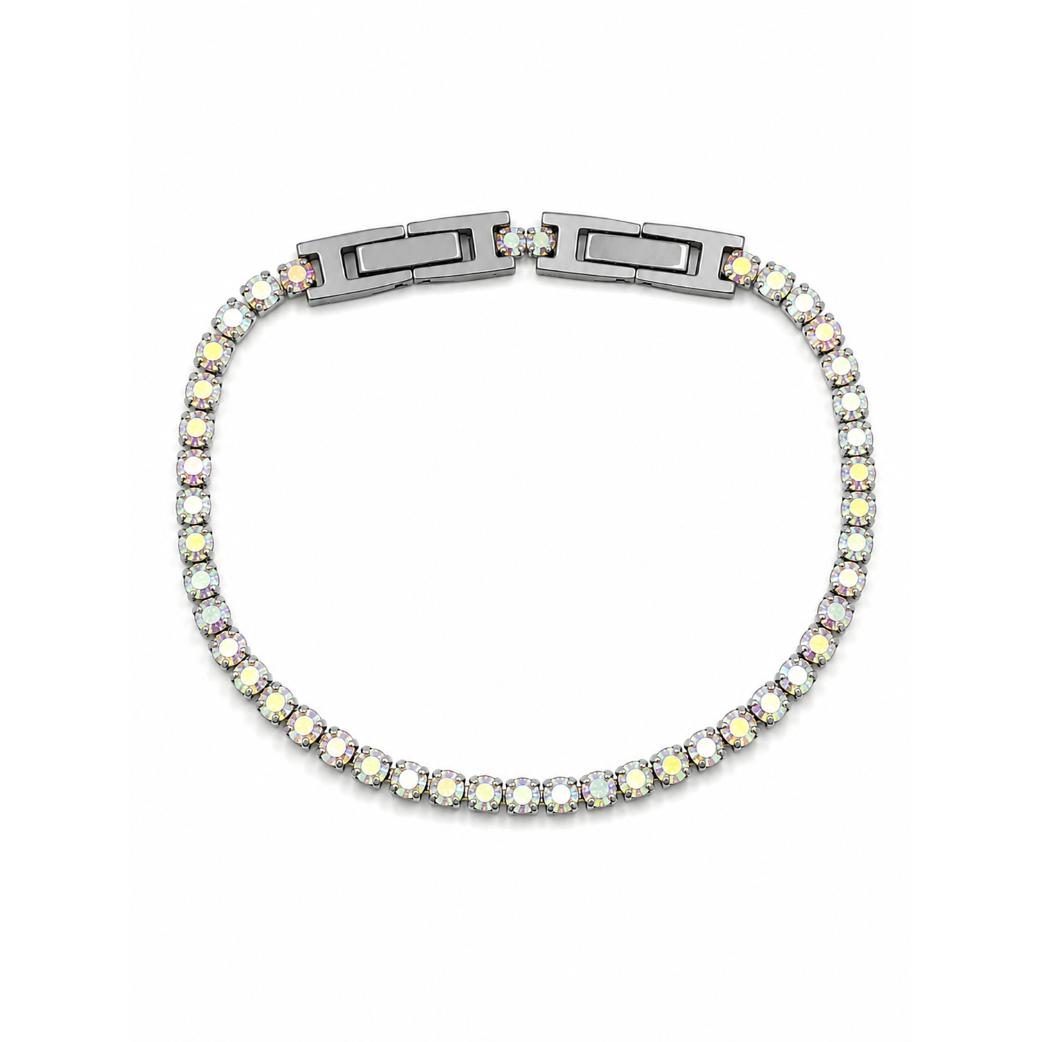 Bracciale Tennis Boreale in Acciaio Argentato con Cristalli Iridescenti
