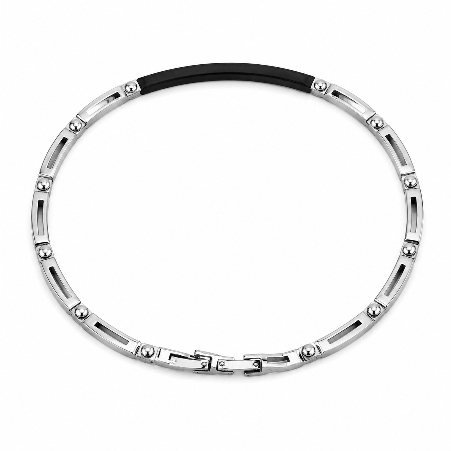Bracciale Uomo in Acciaio Bicolore Nero e Argentato