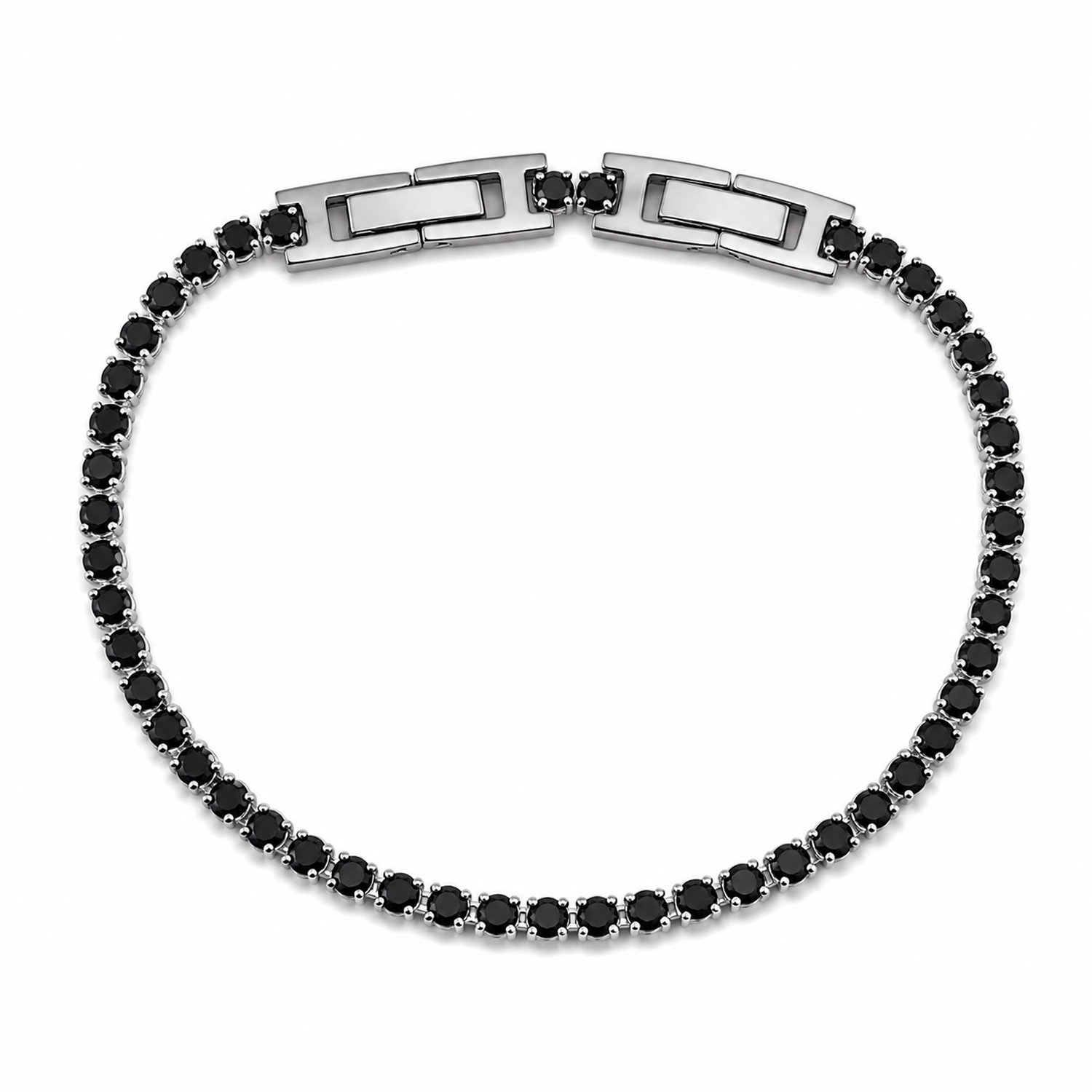Bracciale Tennis in Acciaio Argentato con Cristalli Neri