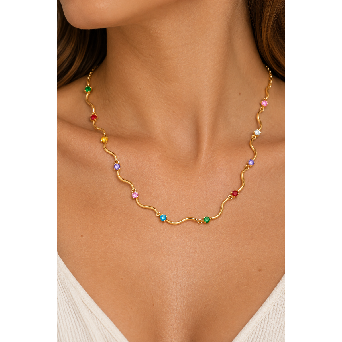 Collana Rainbow Waves in Acciaio – Cristalli Multicolor