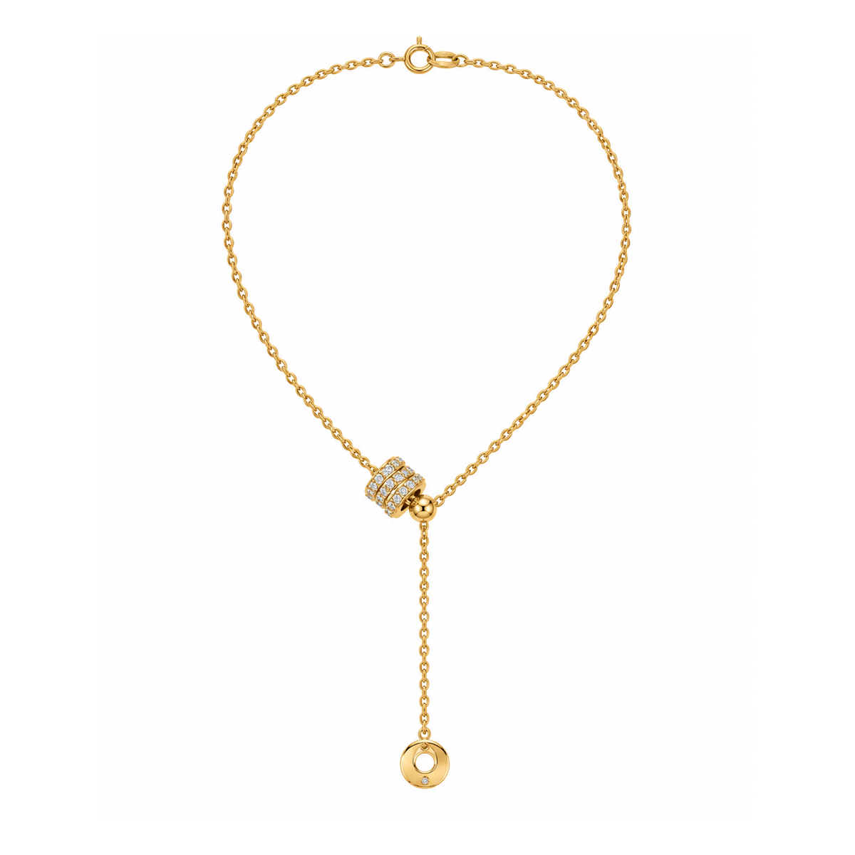 Collana in Acciaio Dorato con Pendente Circolare e Zirconi Bianchi
