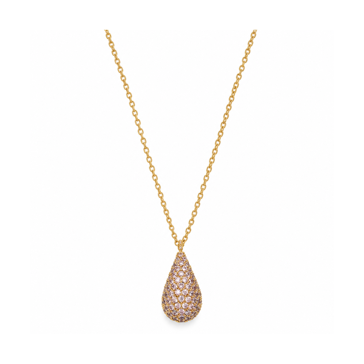 Collana in Acciaio Dorato con Ciondolo a Goccia e Zirconi Rosa