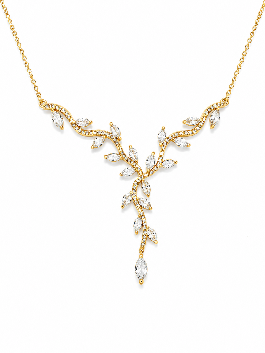 Collana Elegance in Acciaio Dorato con Zirconi a Foglia