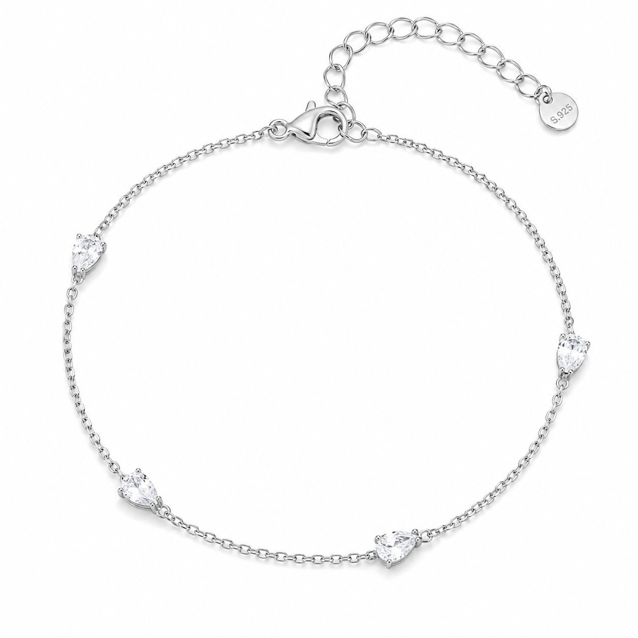 Bracciale in Acciaio Color Argento con Cristalli Taglio Goccia