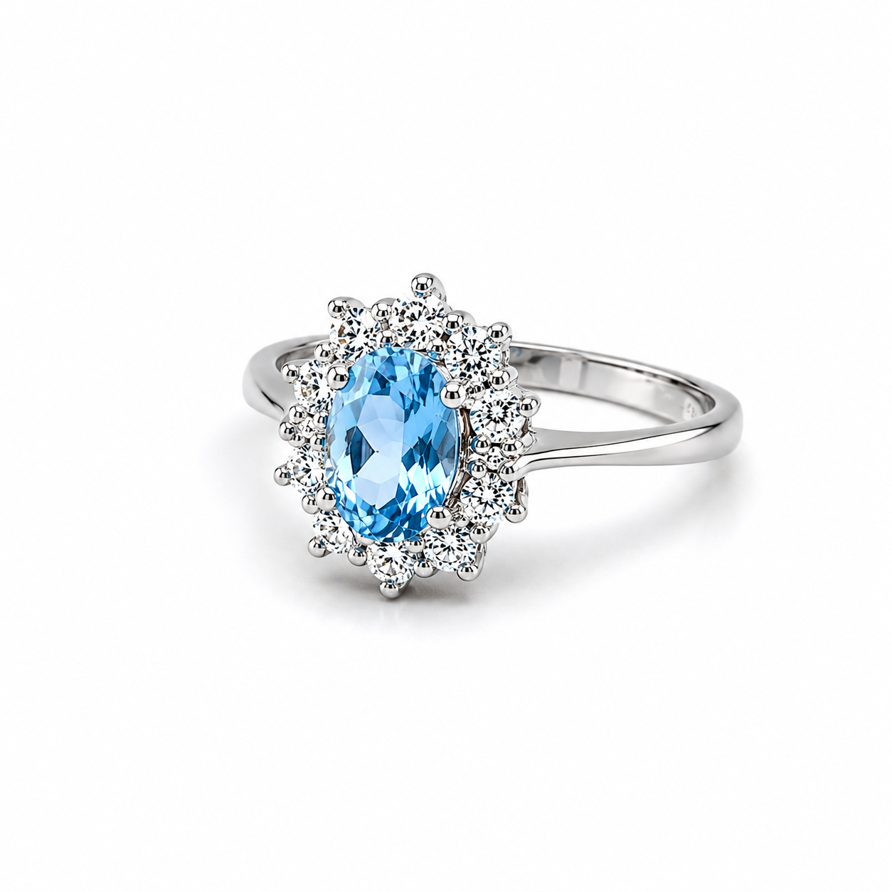 Anello Oro 9Kt con Zirconi Azzurro e Bianchi