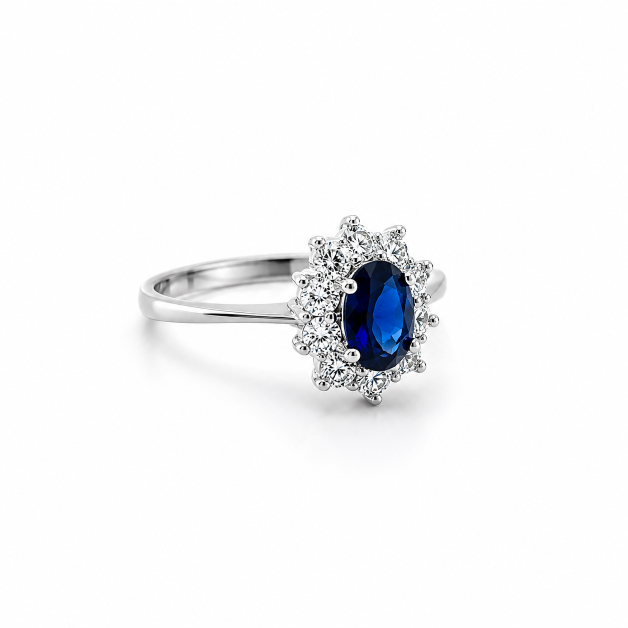 Anello Solitario Oro Bianco 9Kt con Zirconi Blu e Bianchi