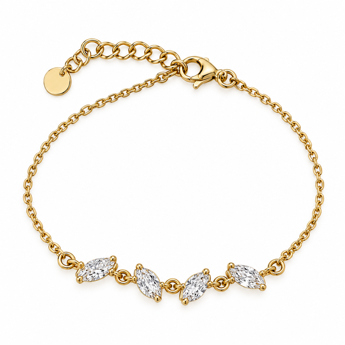 Bracciale in Acciaio Dorato con 4 Zirconi Bianchi a Goccia