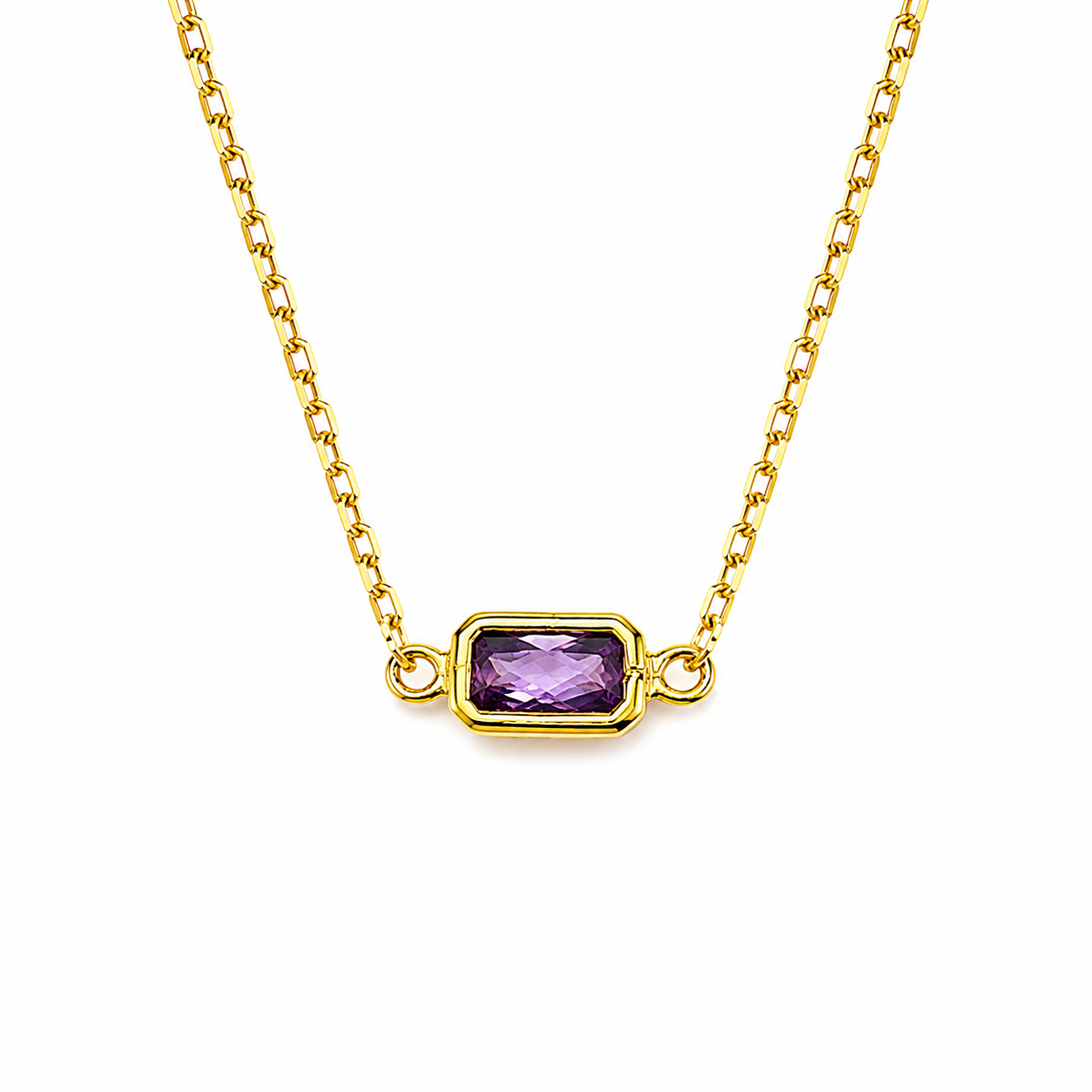Collana in Oro Giallo con Zirconi Rettangolari Viola