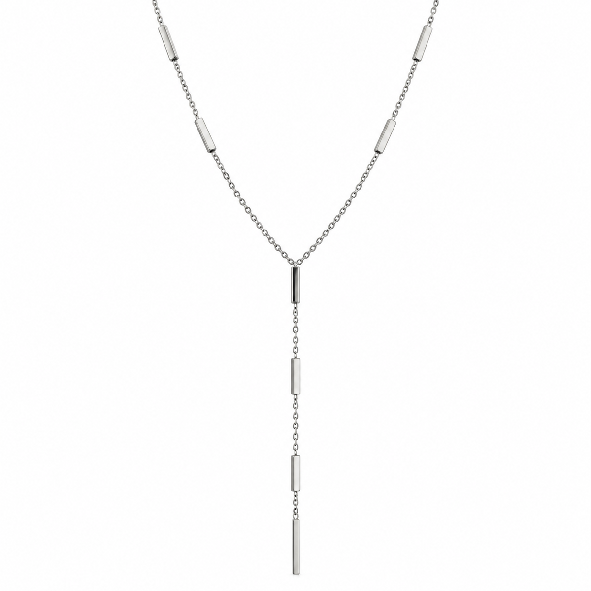 Collana a Y in Acciaio Argentato con Barrette