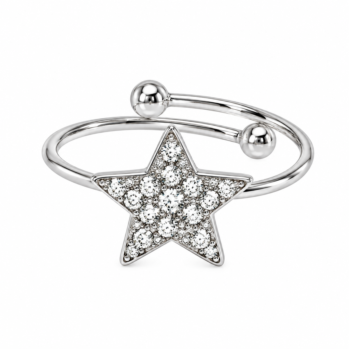 Anello in Acciaio Argentato con Stella e Zirconi