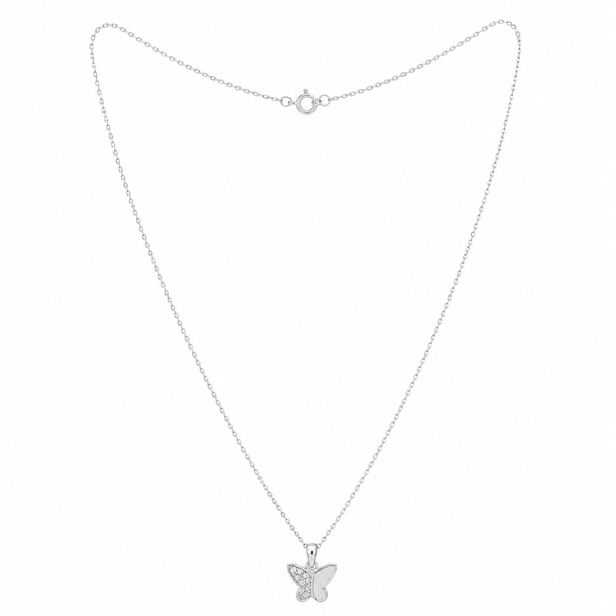 Collana con Pendente a Farfalla e Zirconi in Oro Bianco