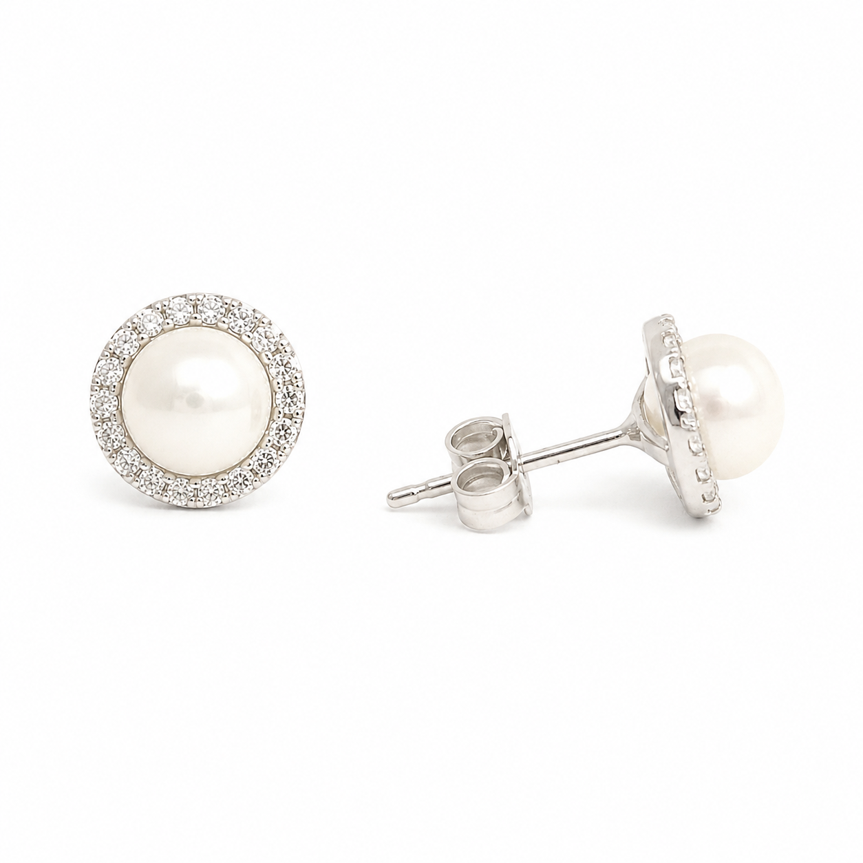 Orecchini Perla in Oro Bianco con Zirconi