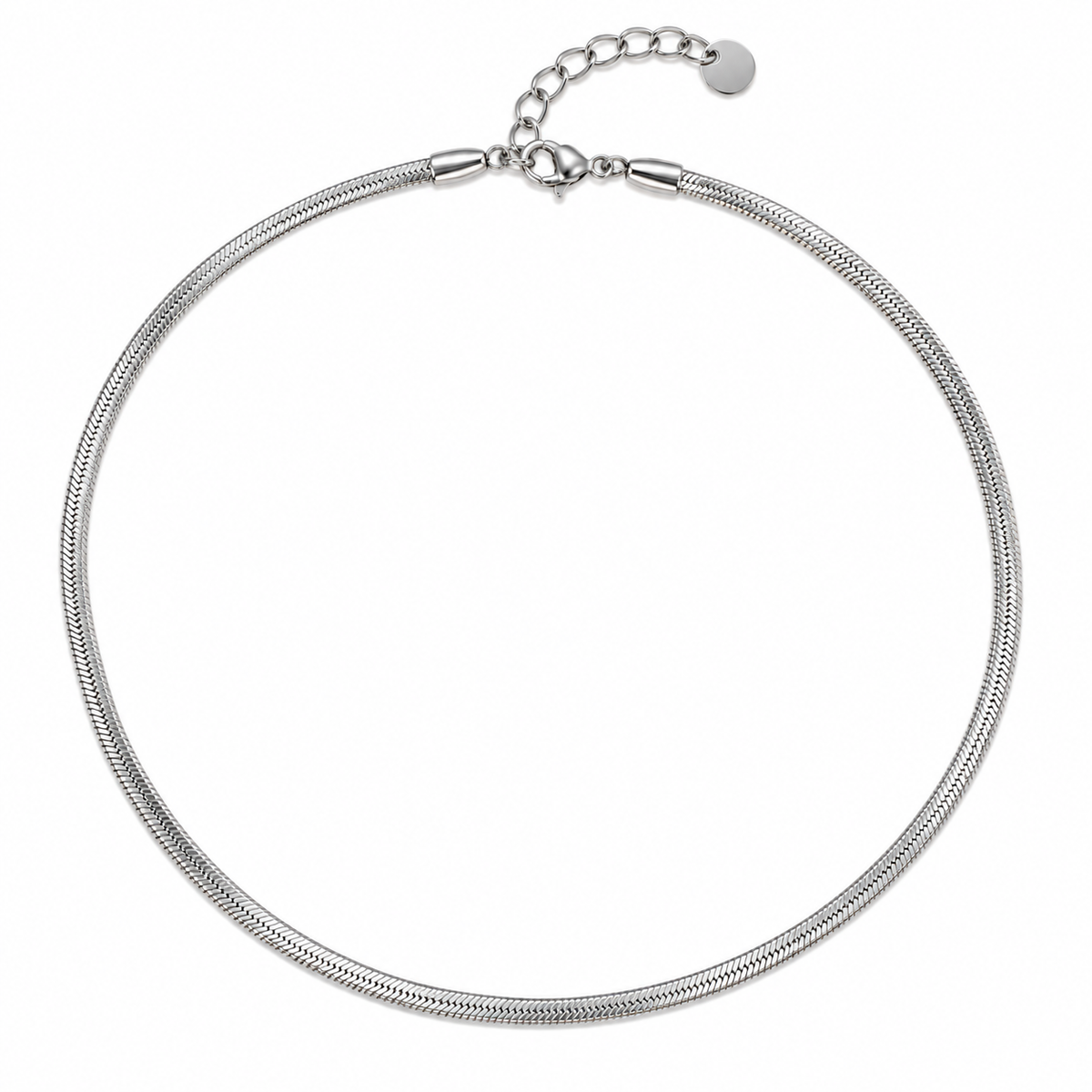 Collana in Acciaio Argentato a Maglia Piatta Fina