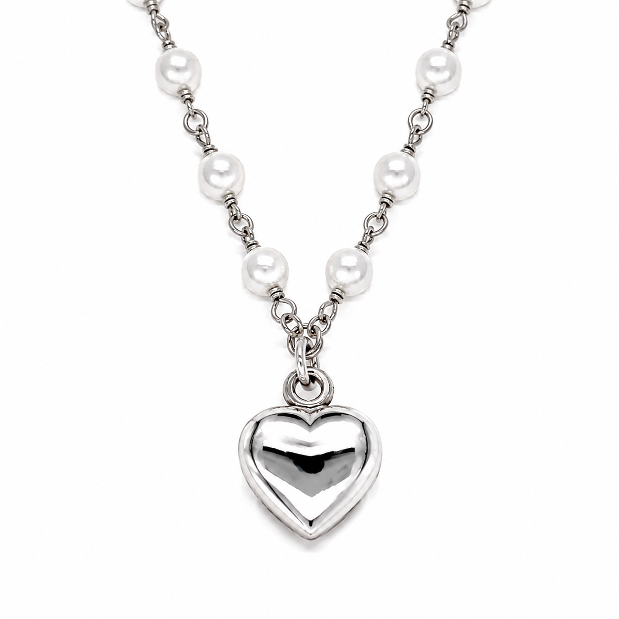 Collana con Perline e Cuore Argento