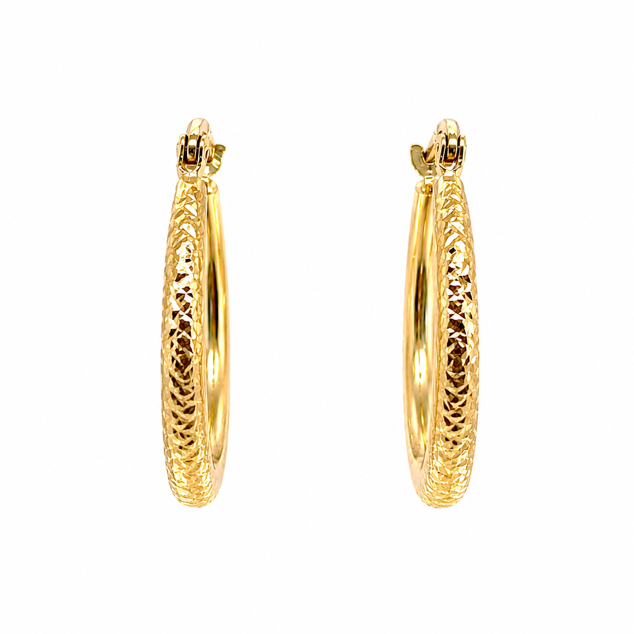 Orecchini a Cerchio Diamantati Intagliati in Oro Giallo 9KT