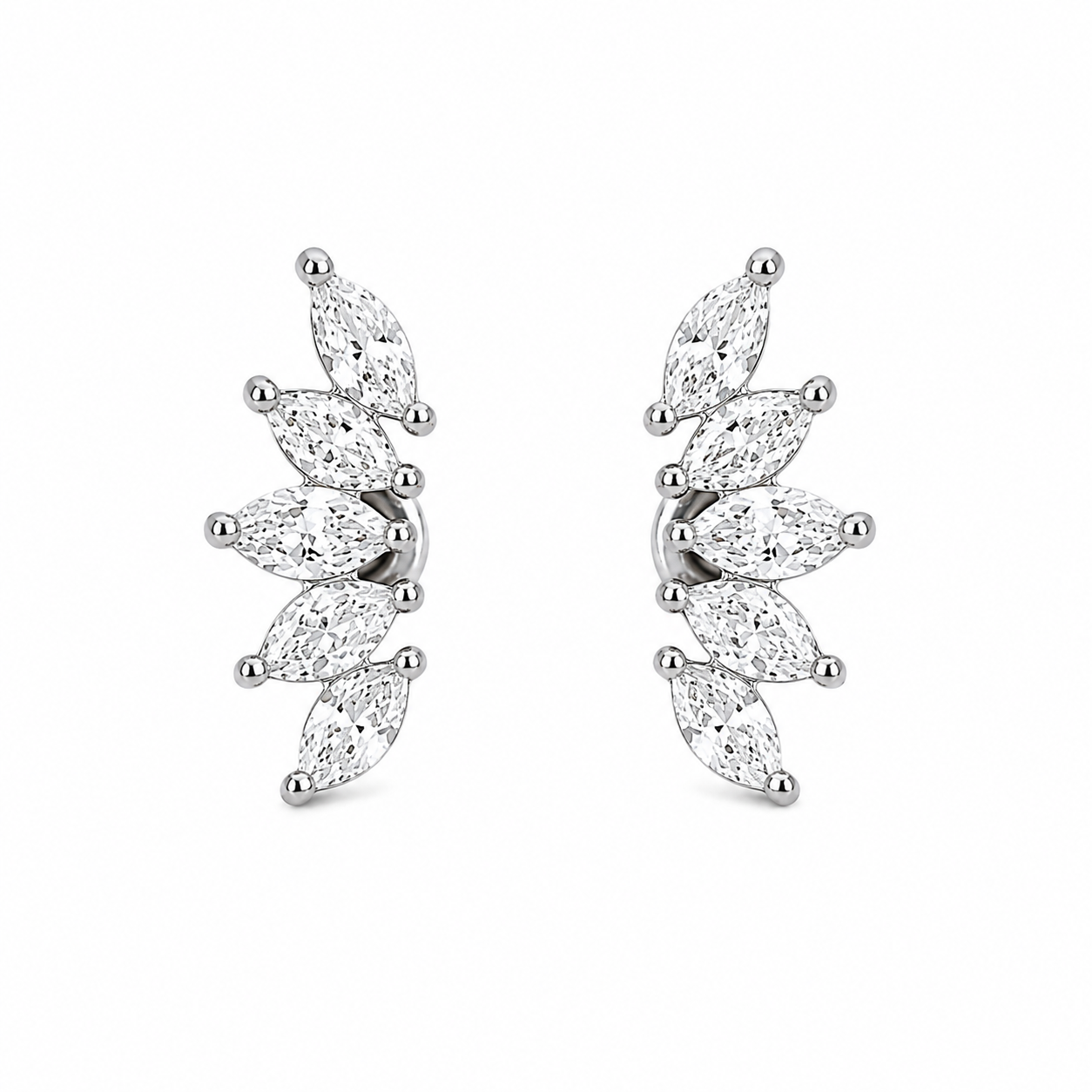 Orecchini Ear Climber con Zirconi in Acciaio Argento