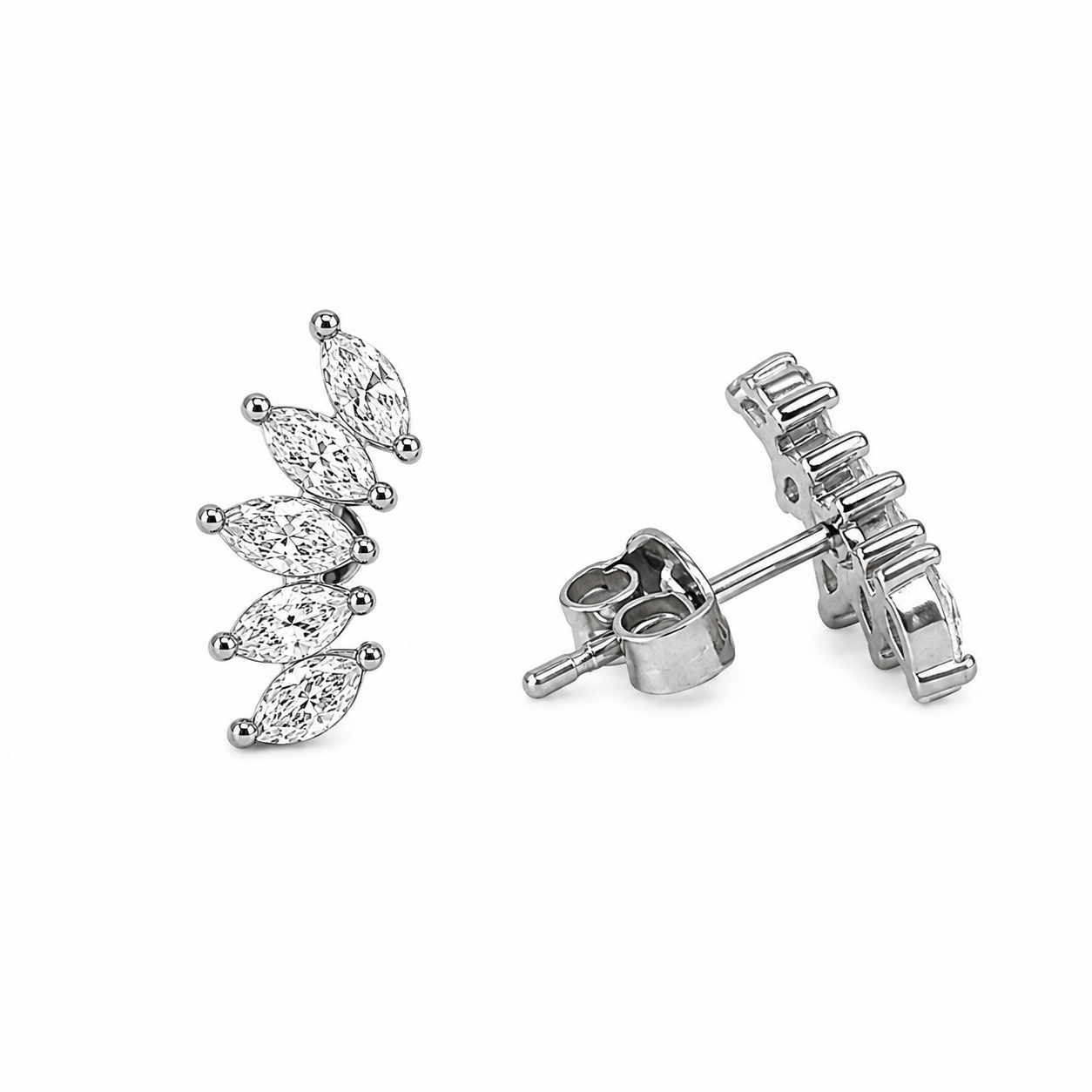 Orecchini Ear Climber con Zirconi in Acciaio Argento