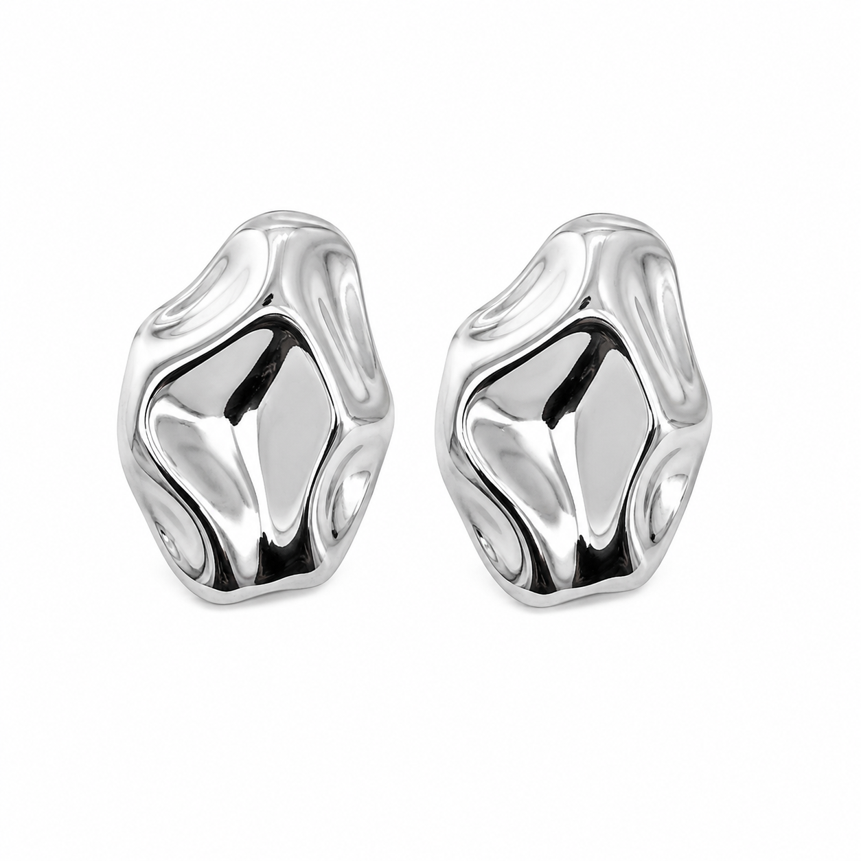 Orecchini Design Organico in Acciaio Argento