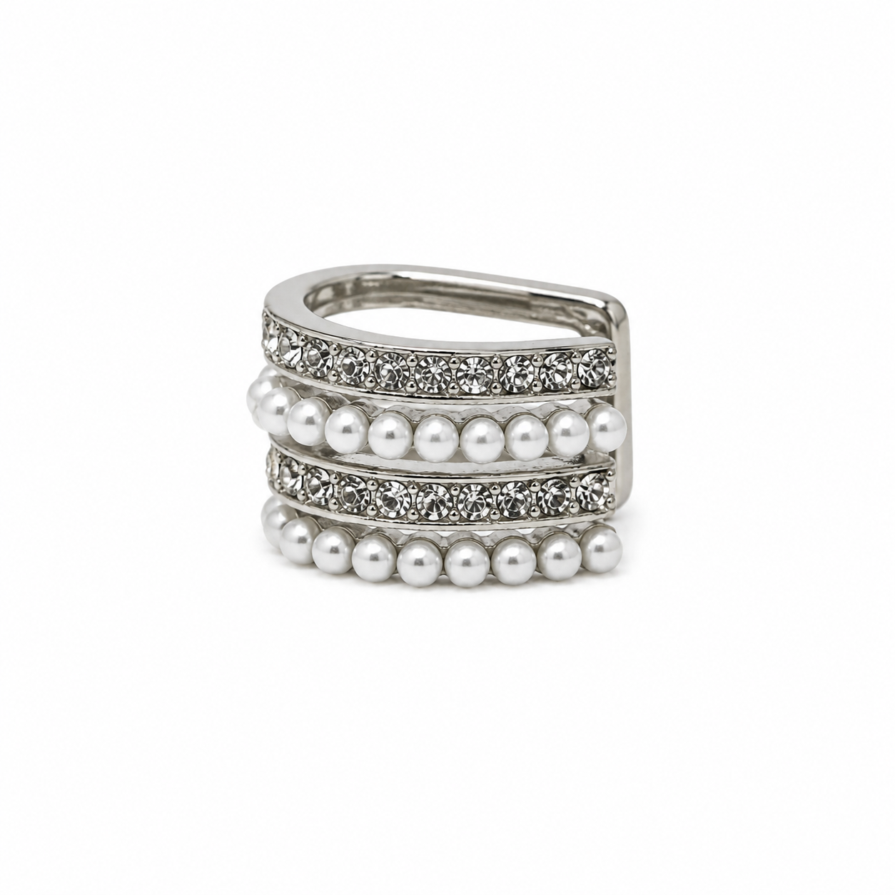 Orecchini Ear Cuff in Acciaio con Perle e Zirconi