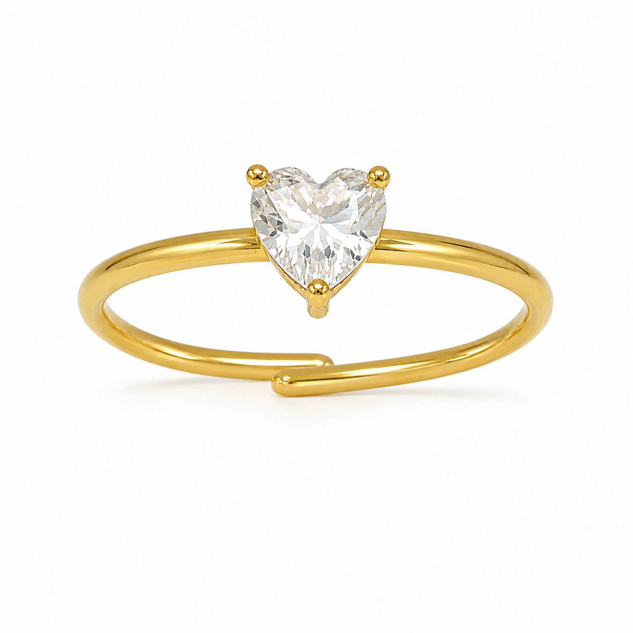 Anello in Acciaio Dorato con Zircone a Cuore