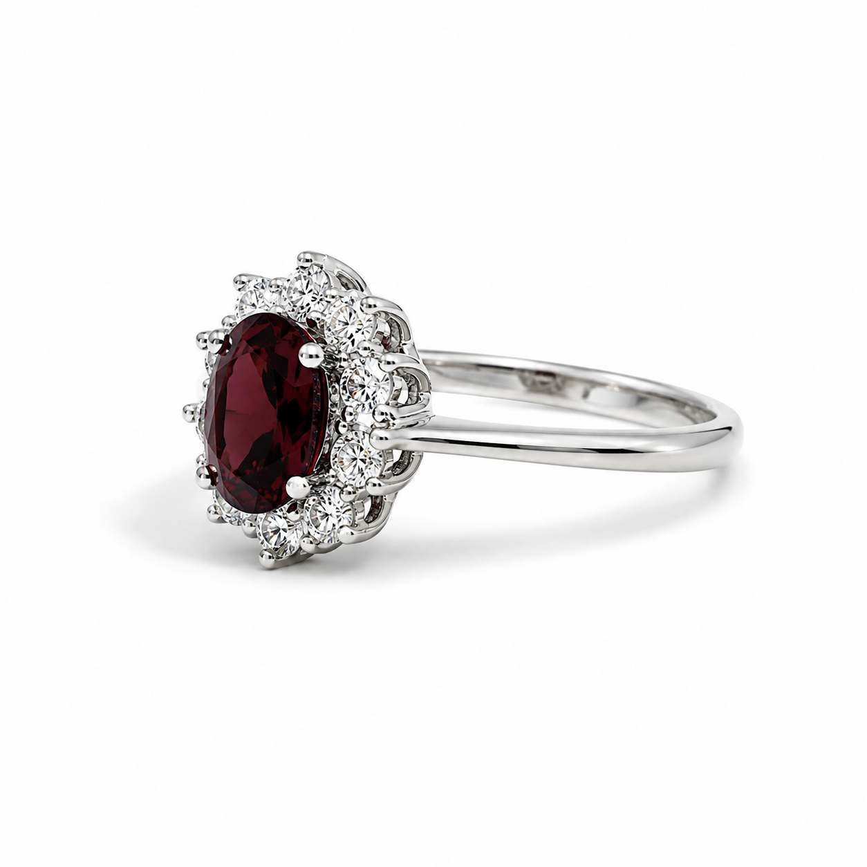 Anello Oro Bianco 9Kt con Zirconi Rosso e Bianchi