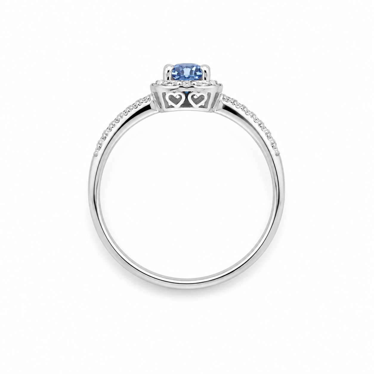 Anello Cuore in Oro Bianco 9kt con Zircone Azzurro e Zirconi Bianchi