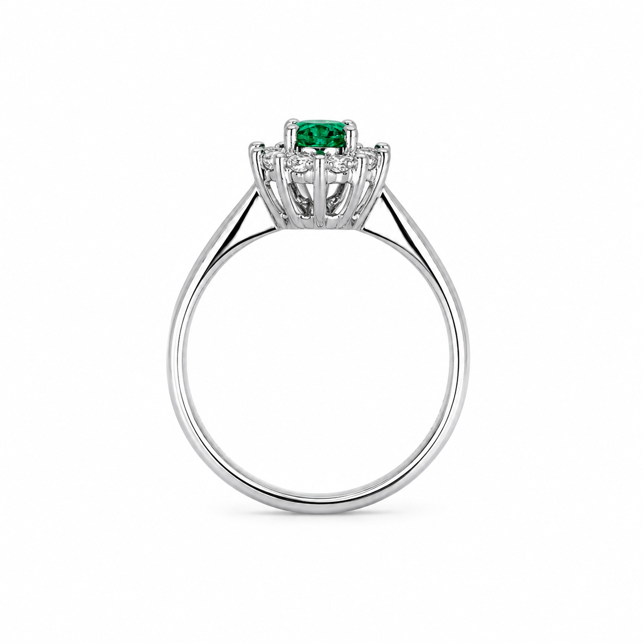 Anello Oro Bianco 9Kt con Zirconi Verde e Bianco