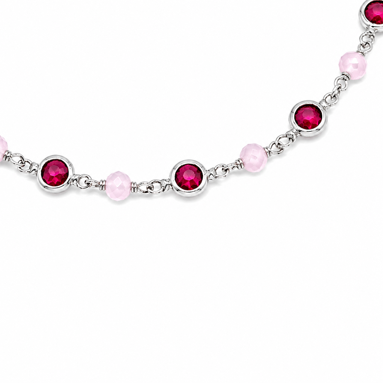 Bracciale in Argento con Zirconi Rossi e Perline Rosa