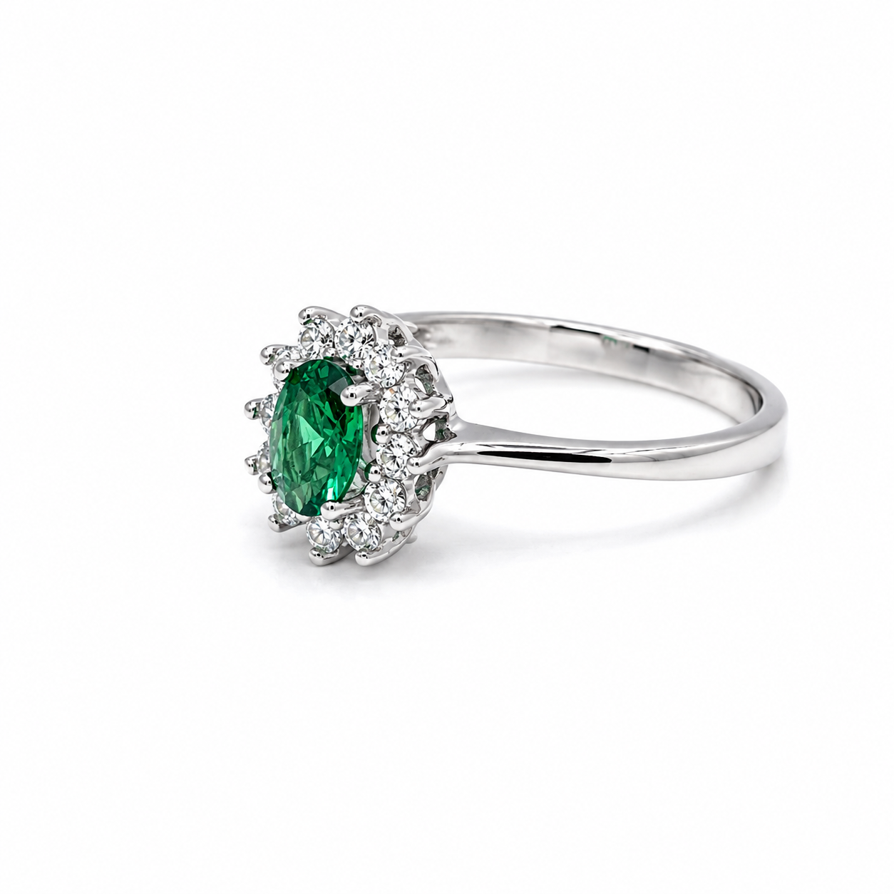 Anello Oro Bianco 9Kt con Zirconi Verde e Bianco