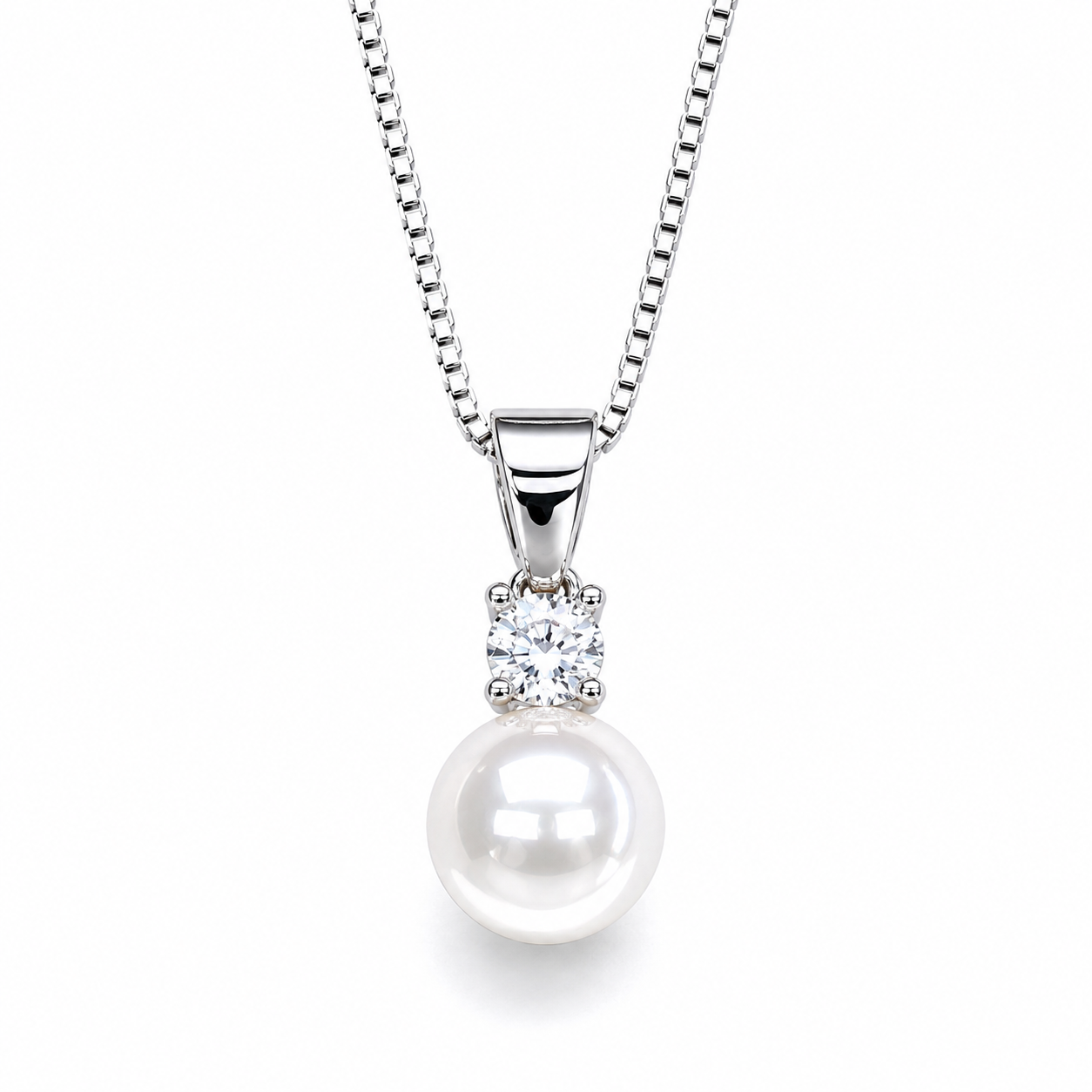 Collana con Perla e Zircone in Argento