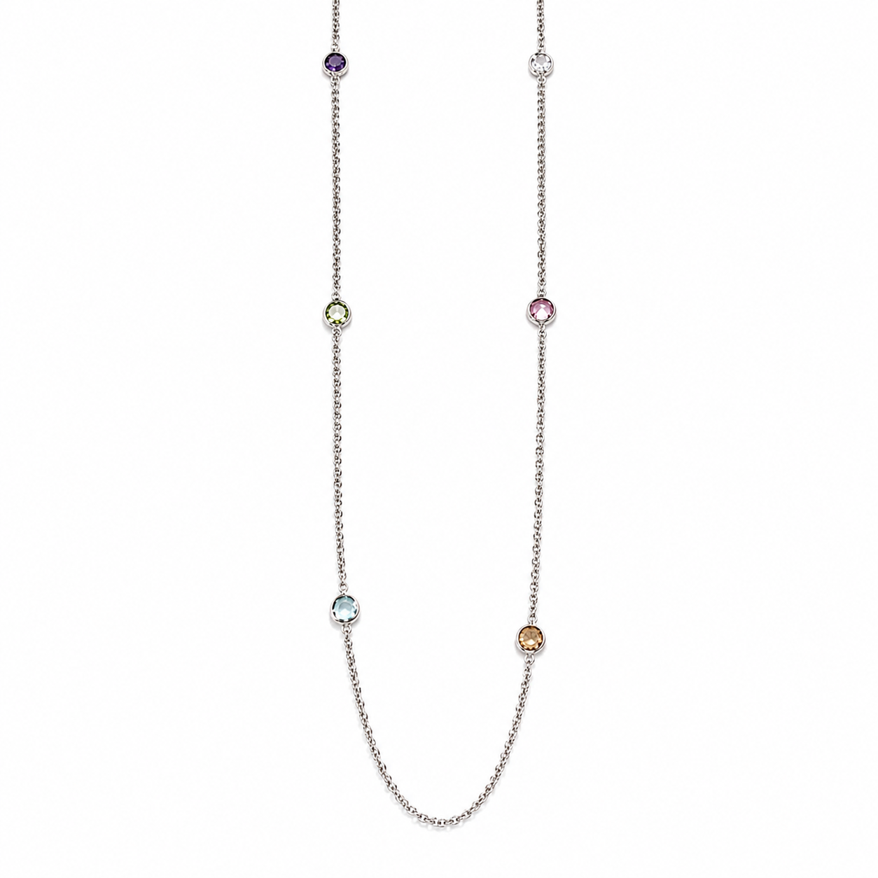 Collana Lunga in Argento con Pietre Colorate