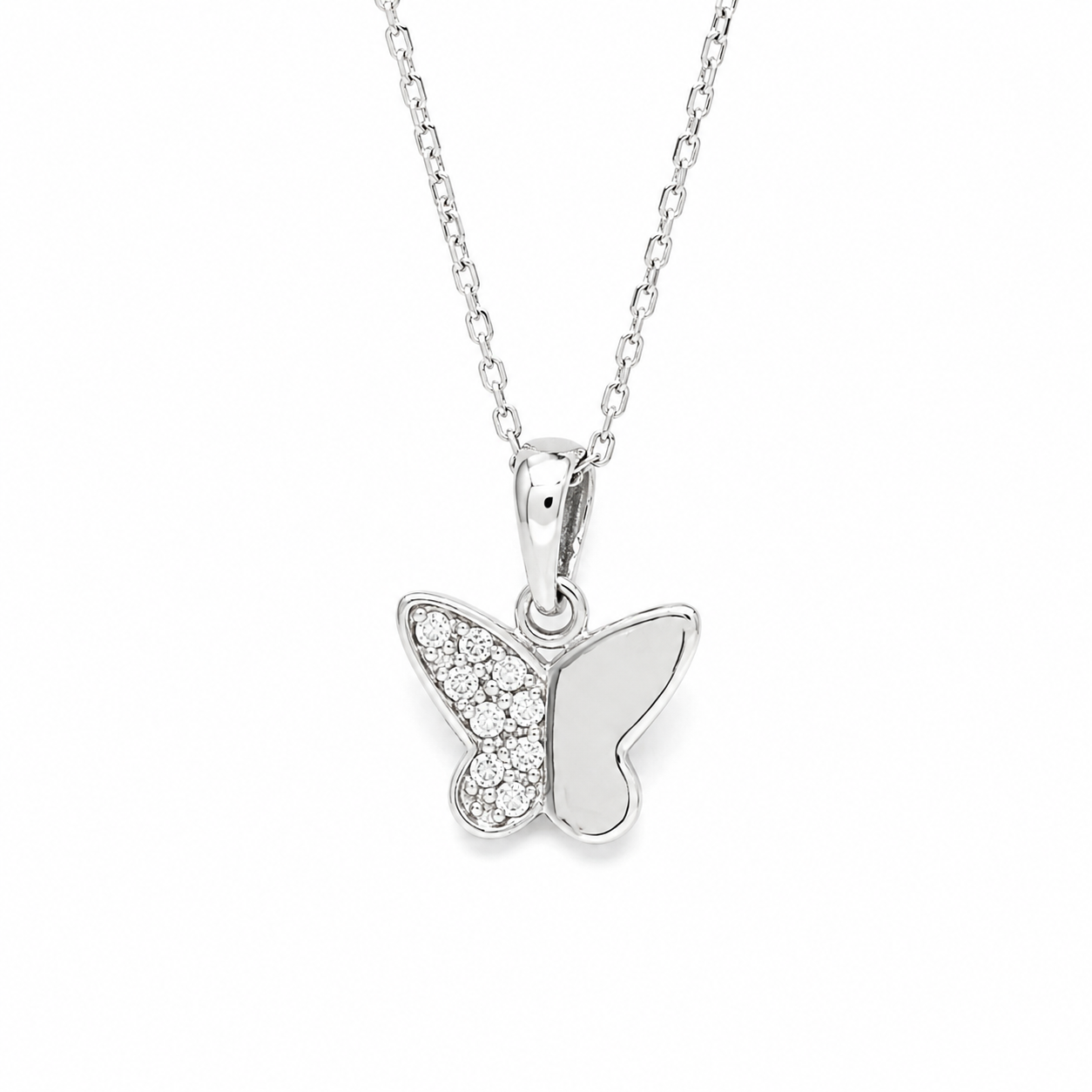Collana con Pendente a Farfalla e Zirconi in Oro Bianco