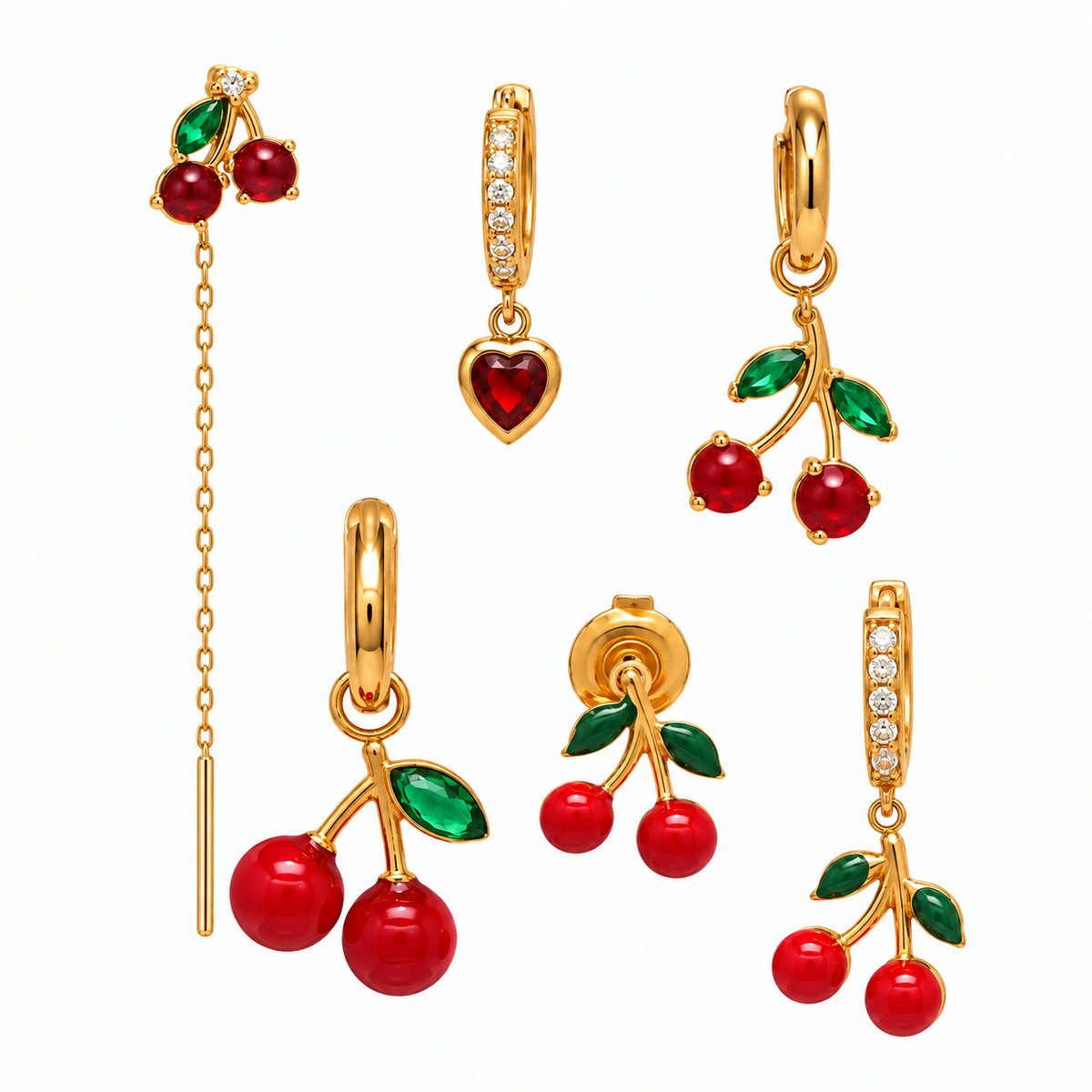 Set di Orecchini in Acciaio con Ciliegie