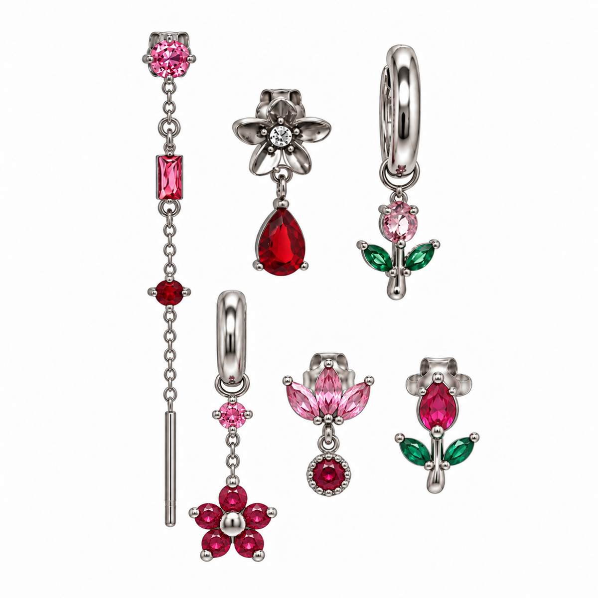 Set di Orecchini “Bloom Ruby” in Acciaio