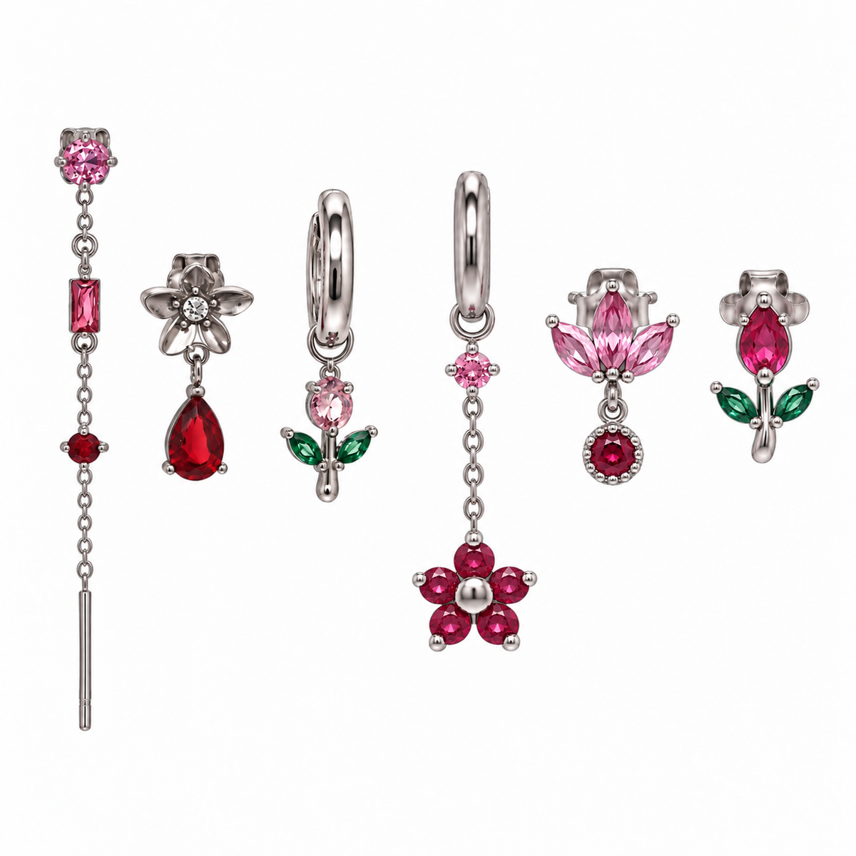 Set di Orecchini “Bloom Ruby” in Acciaio