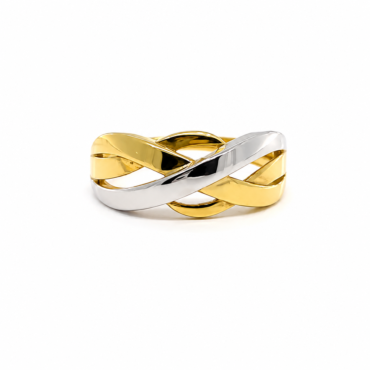 Anello Intrecciato Bicolore in Oro Giallo e Bianco 9KT