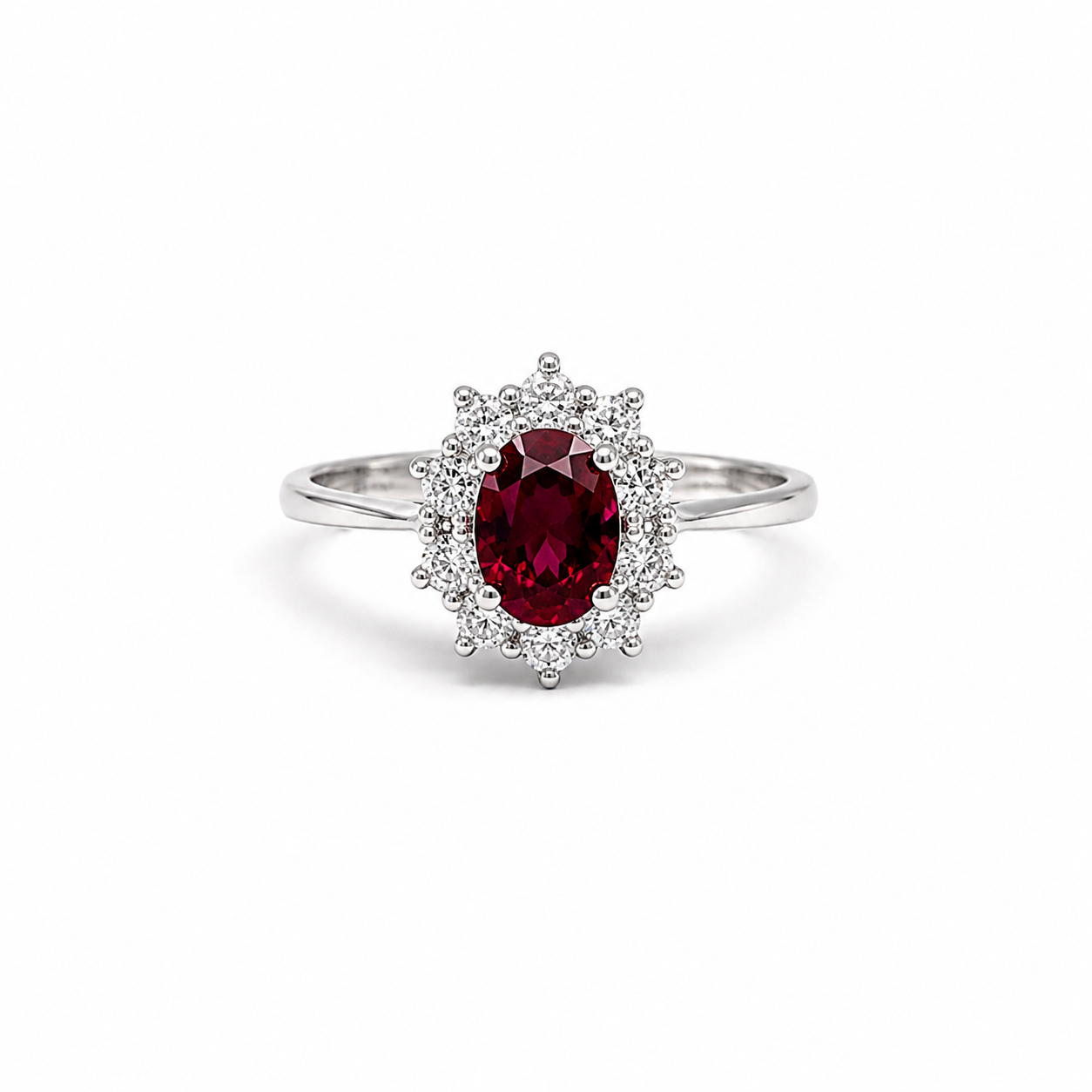 Anello Oro Bianco 9Kt con Zirconi Rosso e Bianchi