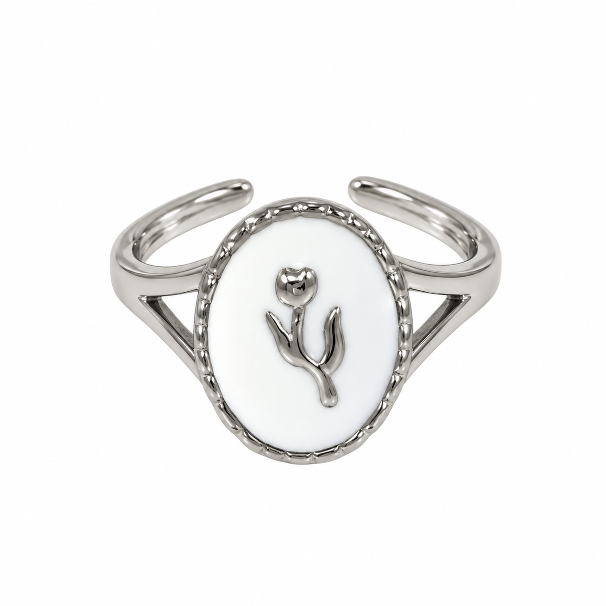 Anello Tulipano in Acciaio Argentato