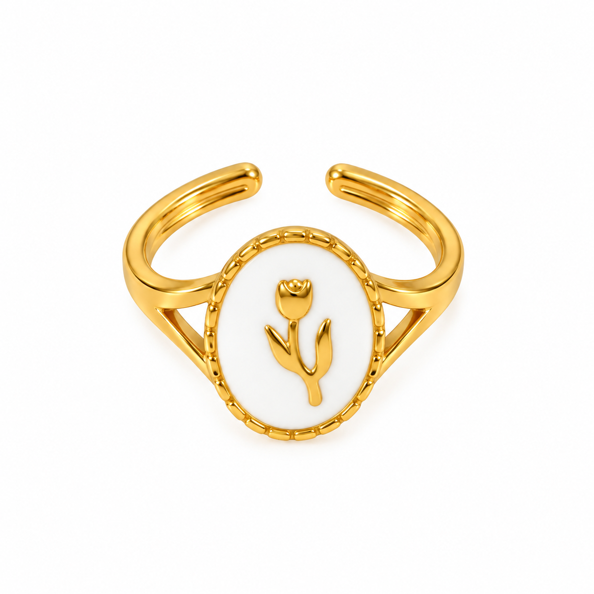 Anello Tulipano in Acciaio Dorato