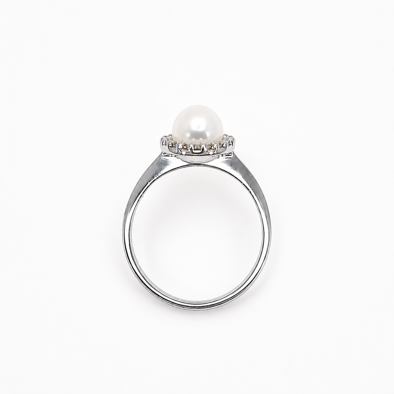 Anello in Oro Bianco 9kt con Perla e Zirconi Bianchi