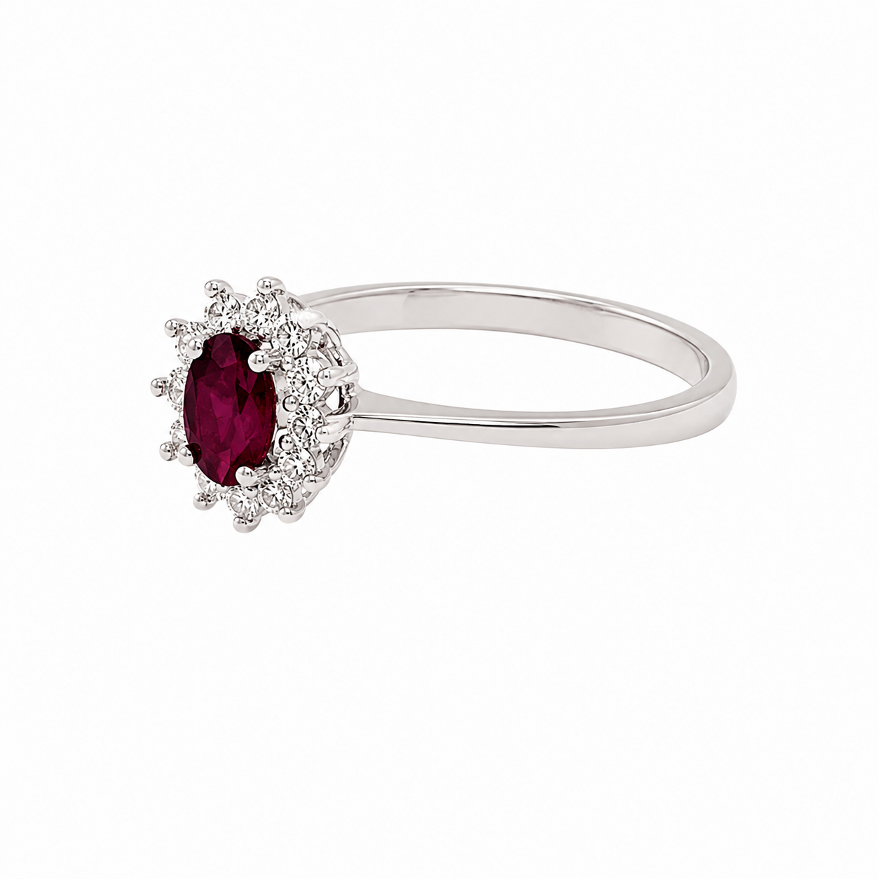 Anello in Oro Bianco 9KT con Zircone Rosso e Zirconi Bianchi