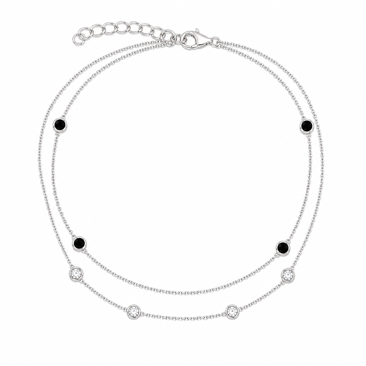 Bracciale Doppio Filo con Pietre Nere e Bianche in Argento