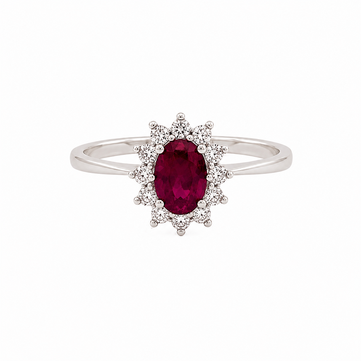 Anello in Oro Bianco 9KT con Zircone Rosso e Zirconi Bianchi