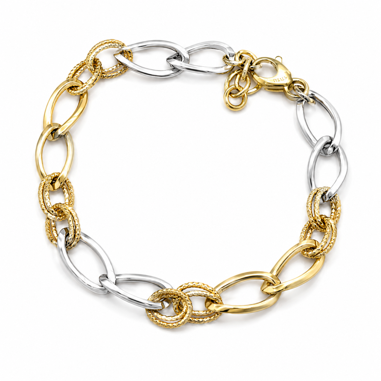 Bracciale Maglia Bicolore Fantasia in Oro Bianco e Giallo