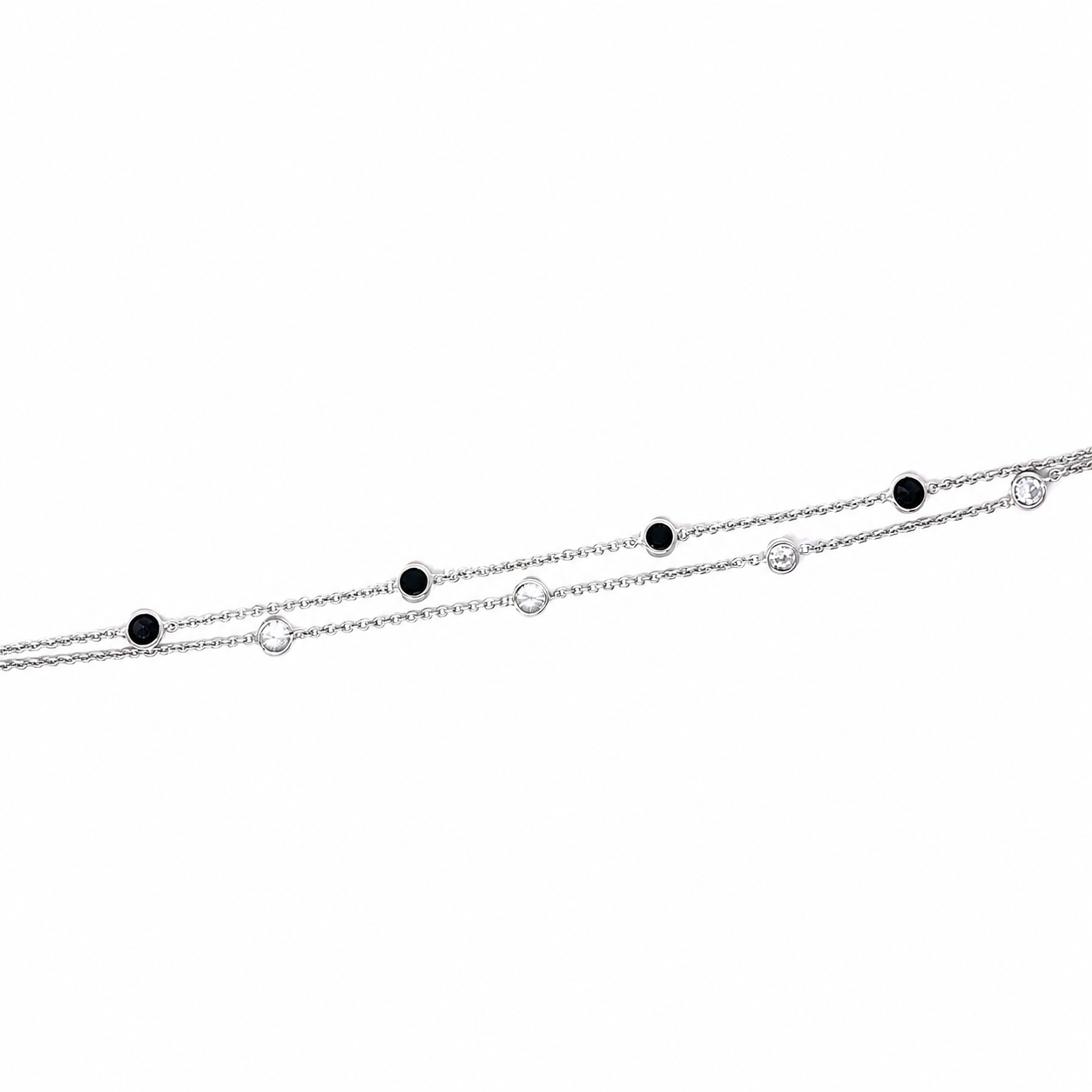 Bracciale Doppio Filo con Pietre Nere e Bianche in Argento