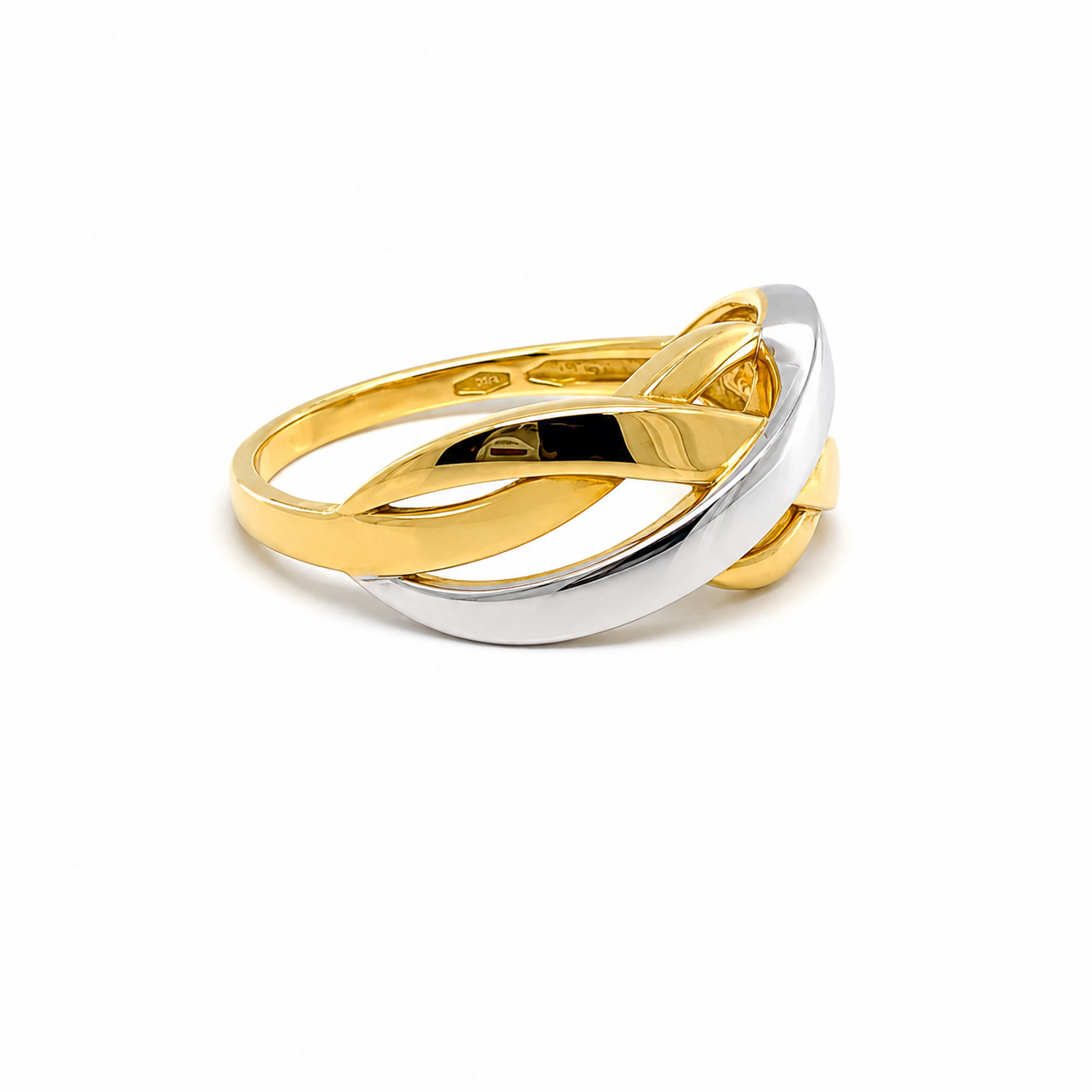Anello Intrecciato Bicolore in Oro Giallo e Bianco 9KT