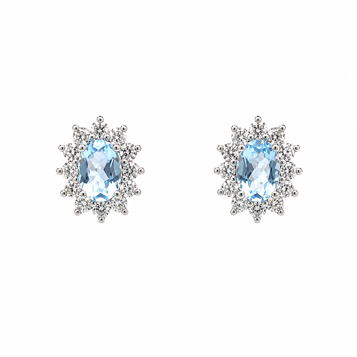 Orecchini in Oro Bianco con Zircone Azzurro e Zirconi Bianchi