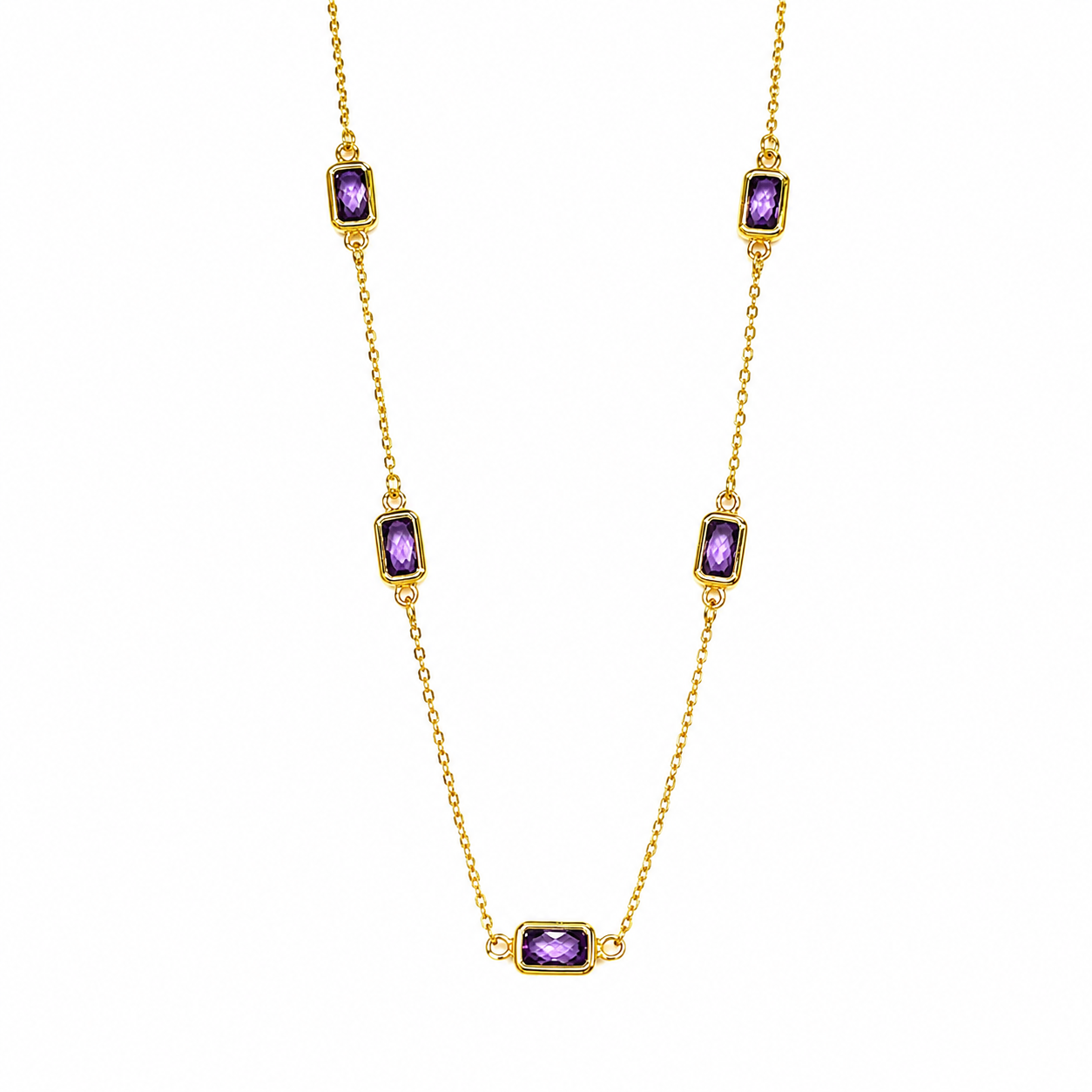 Collana in Oro Giallo con Zirconi Rettangolari Viola